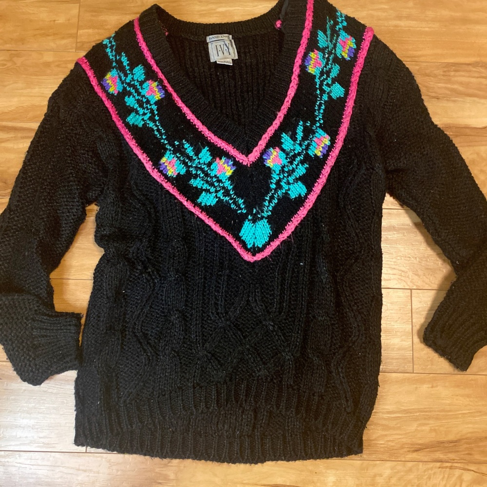 Vintage 80s IVY Sweater Hand Knit